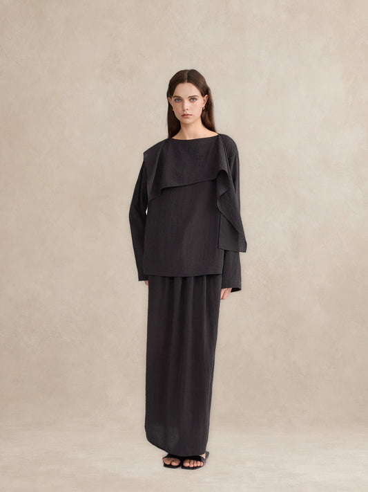 Fold-Over Collar Oversized Top