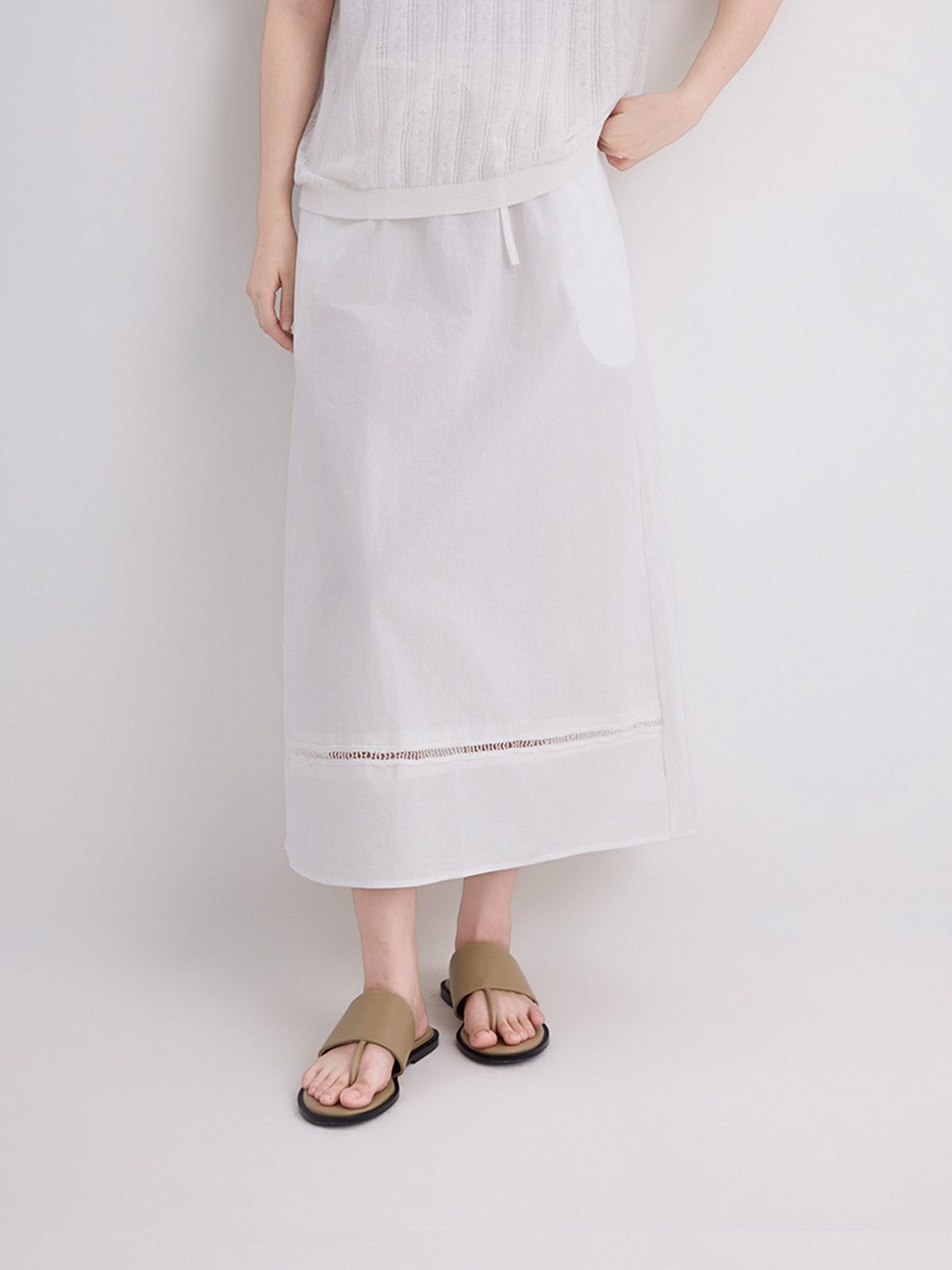 Embroidered Eyelet A-Line Midi Skirt