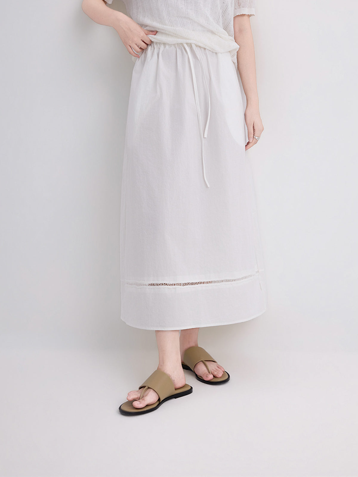 Embroidered Eyelet A-Line Midi Skirt