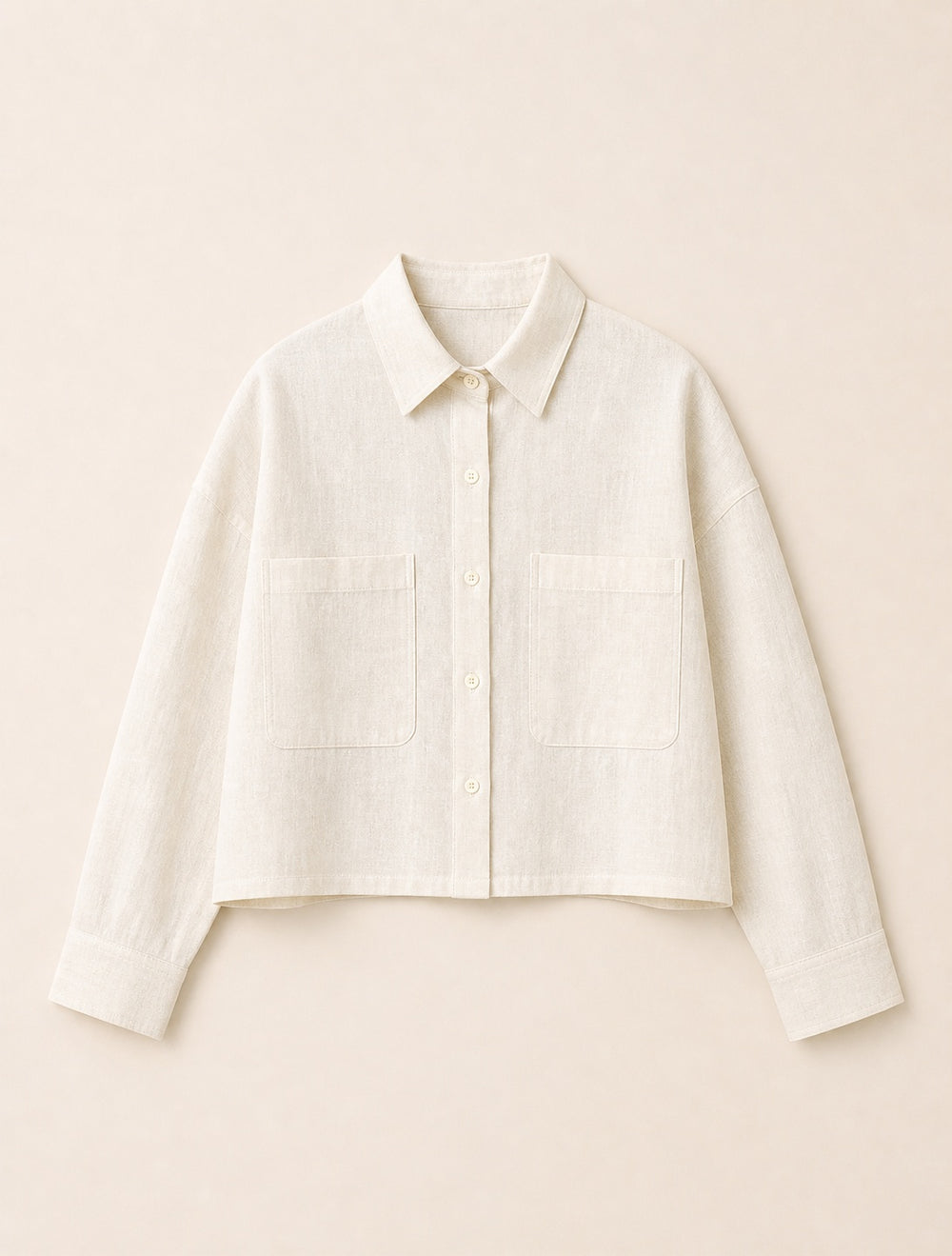 Big-Pocket Cropped Linen Shirt
