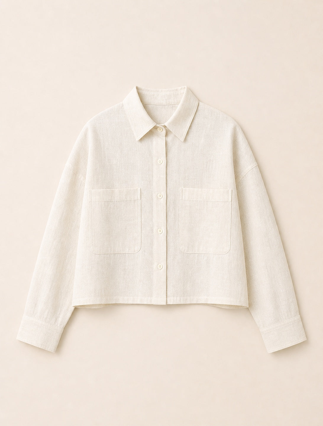 Big-Pocket Cropped Linen Shirt