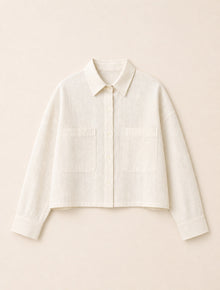 Big-Pocket Cropped Linen Shirt