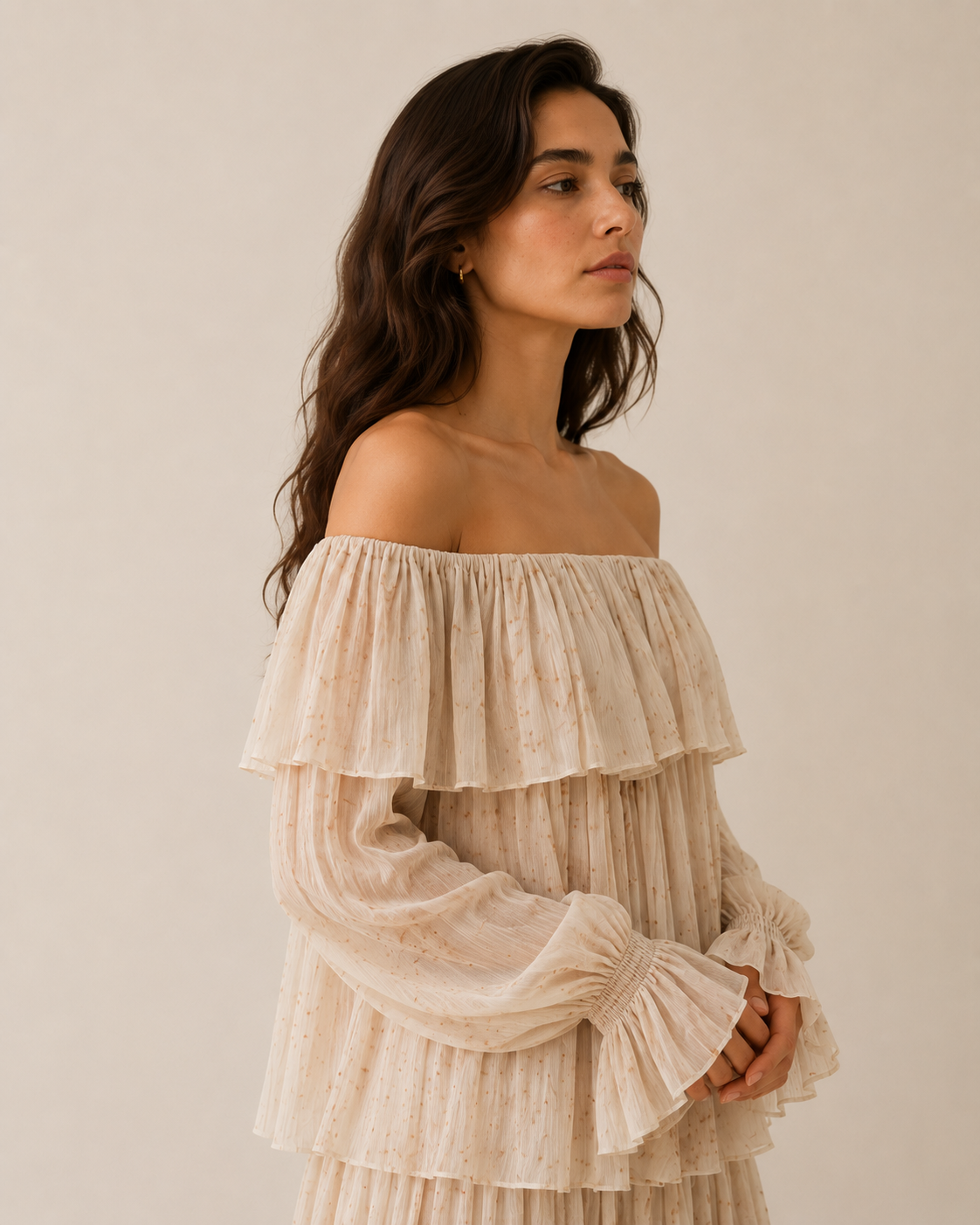 Dappled Ivory Ruffle Blouse