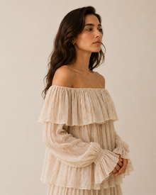 Dappled Ivory Ruffle Blouse