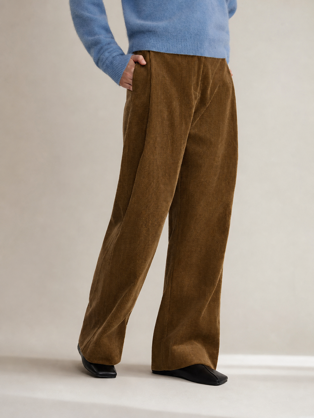 Lustrous Corduroy Wide-Leg Trousers