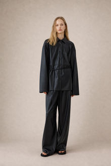 Black Faux-Leather Drawstring Shirt