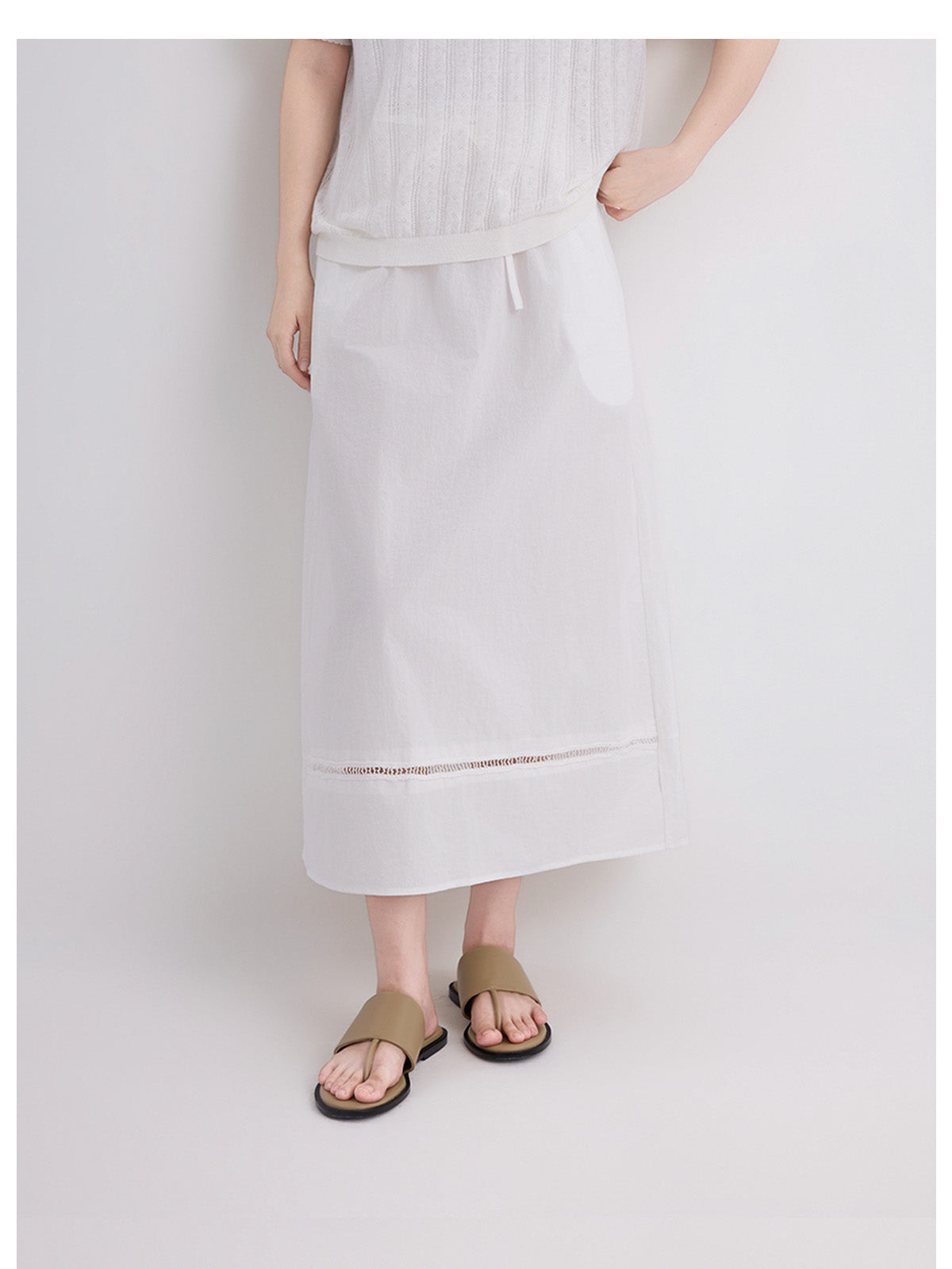 Embroidered Eyelet A-Line Midi Skirt