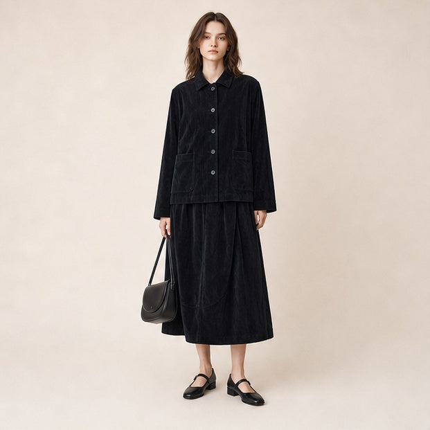 Velvet Lapel Oversized Chinese-Style Coat