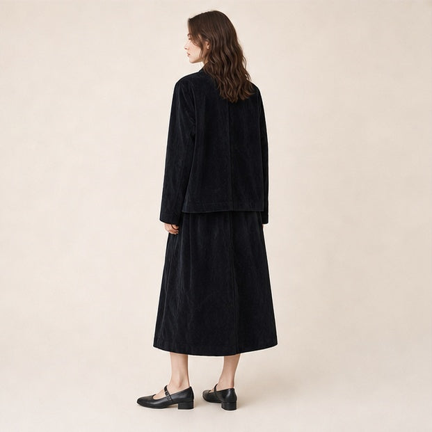 Velvet Lapel Oversized Chinese-Style Coat