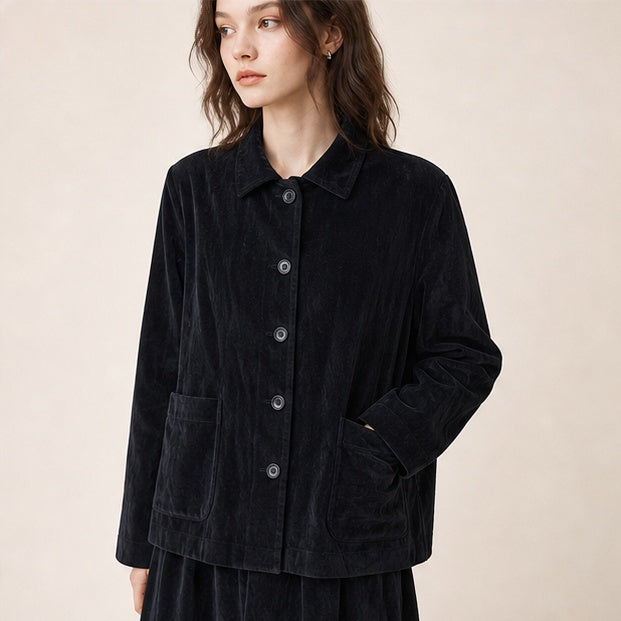 Velvet Lapel Oversized Chinese-Style Coat