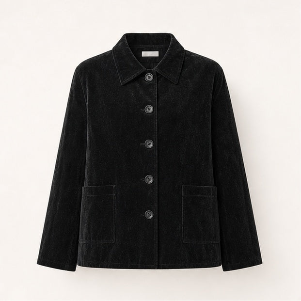 Velvet Lapel Oversized Chinese-Style Coat