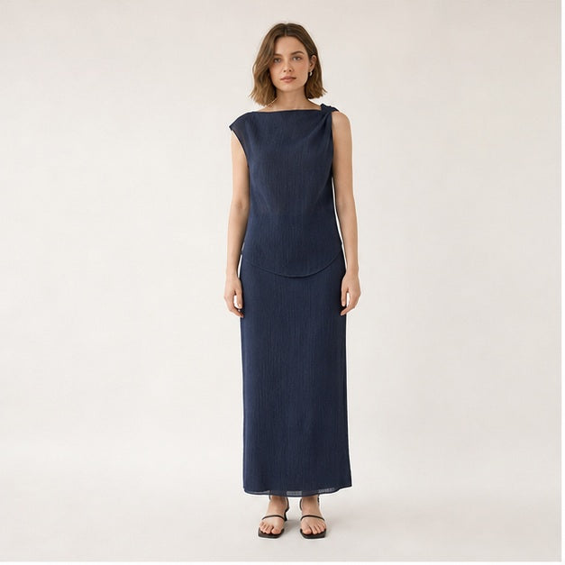 Textured One-Shoulder Knit Set