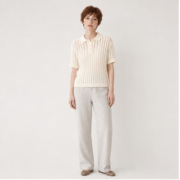 Open-Knit Polo Top