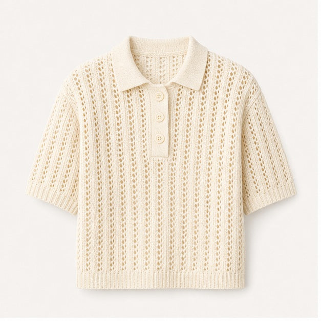 Open-Knit Polo Top