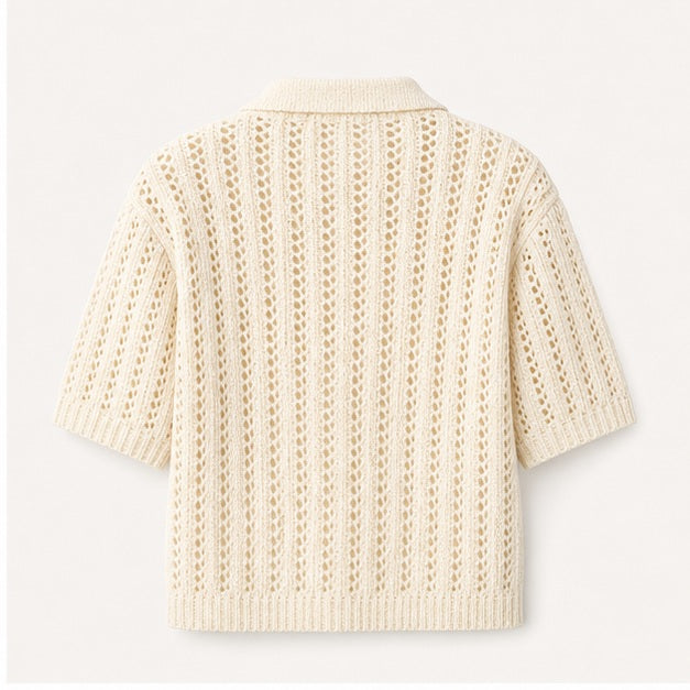 Open-Knit Polo Top