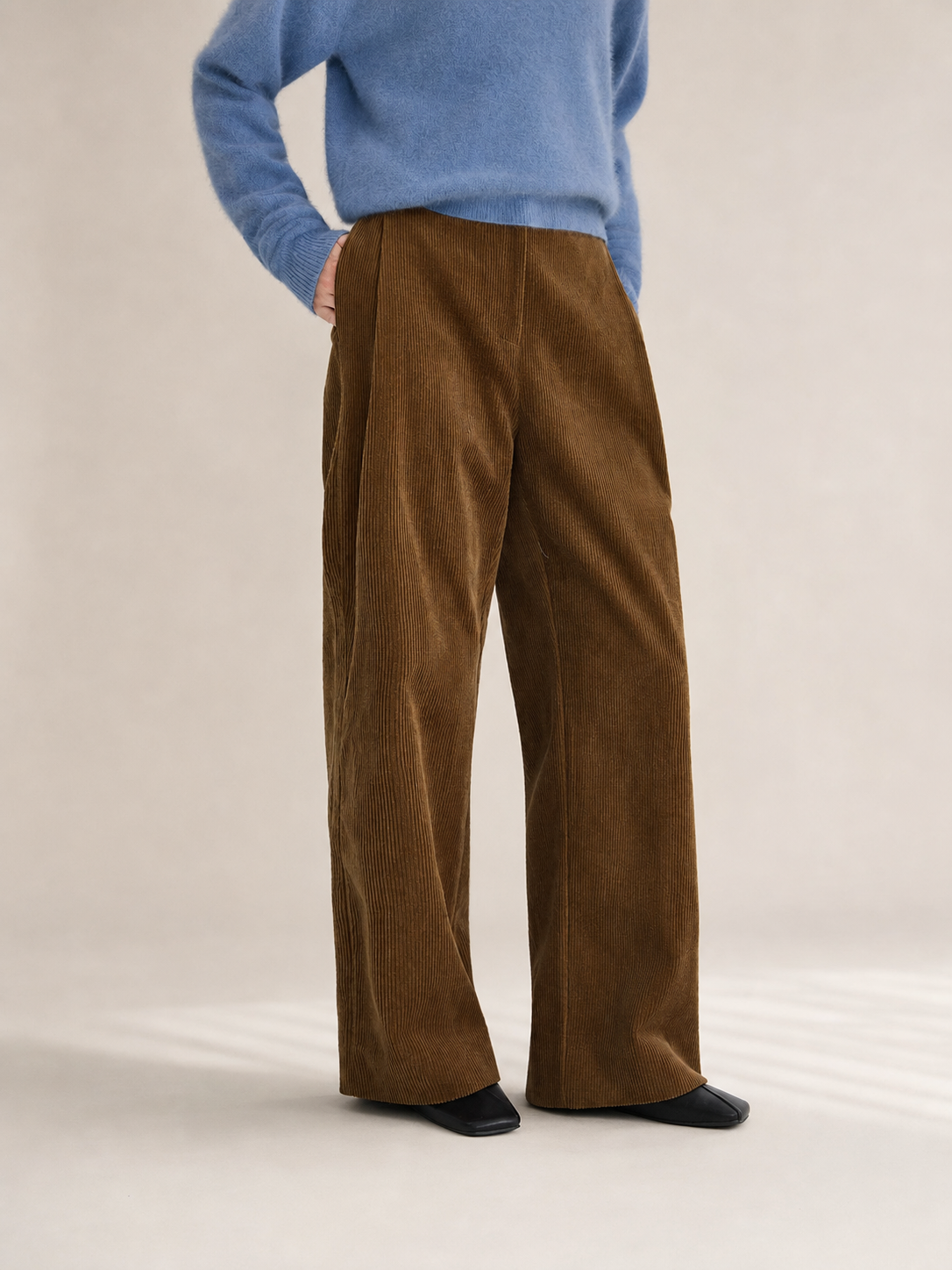 Lustrous Corduroy Wide-Leg Trousers
