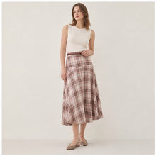 Pink Plaid Bias-Cut Midi Skirt