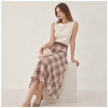 Pink Plaid Bias-Cut Midi Skirt