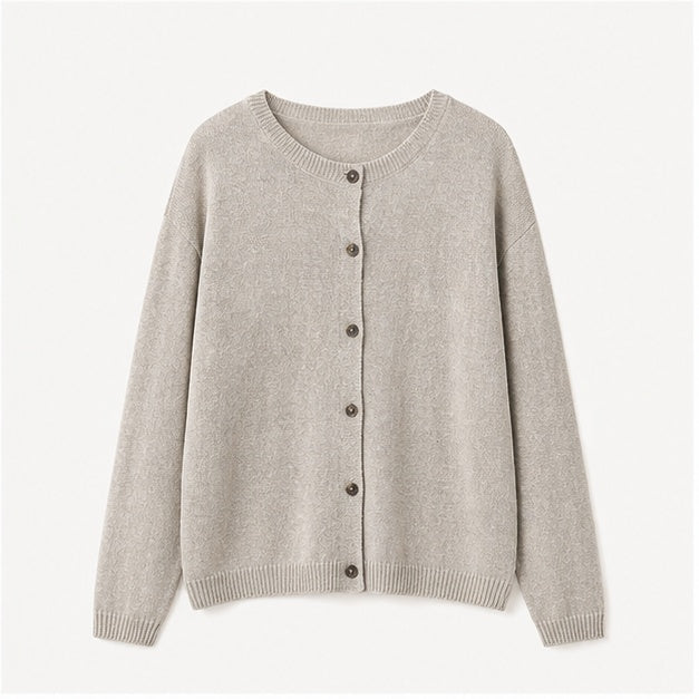 Linen Long-Sleeve Knit Cardigan（Flaxen）