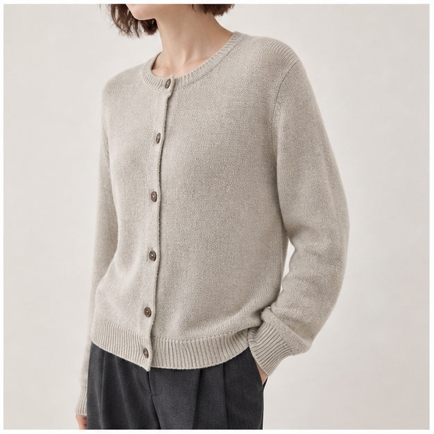 Linen Long-Sleeve Knit Cardigan（Flaxen）