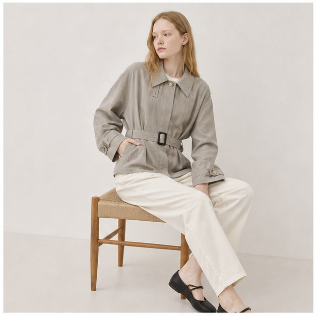 Cropped Lyocell Trench Jacket