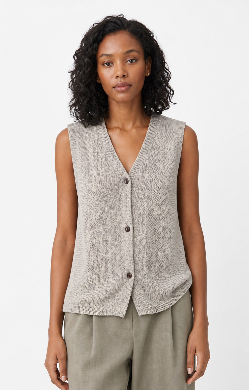 Linen V-Neck Sleeveless Knit Vest