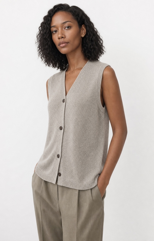 Linen V-Neck Sleeveless Knit Vest