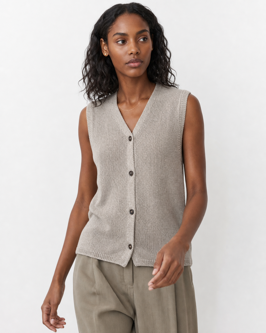 Linen V-Neck Sleeveless Knit Vest
