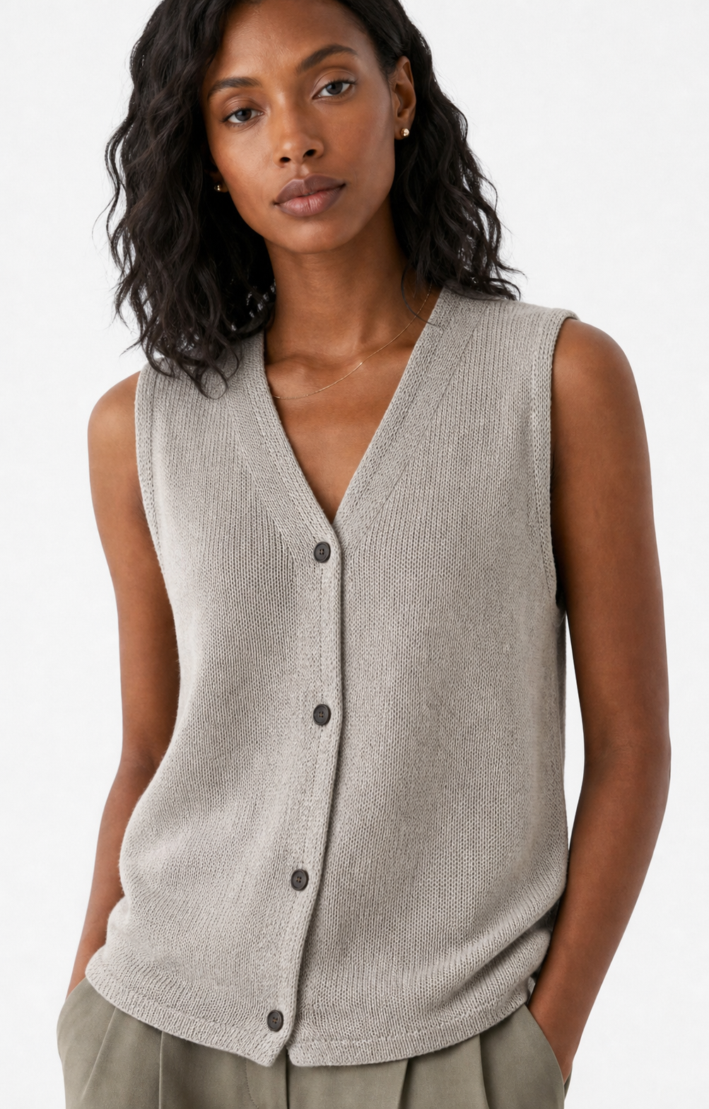 Linen V-Neck Sleeveless Knit Vest