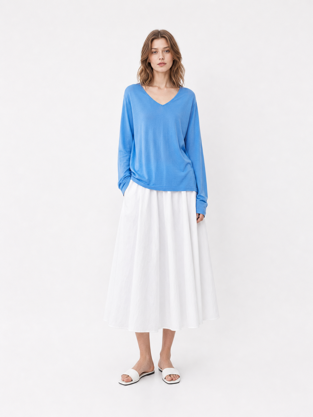 Superfine Merino V-Neck Knit Top