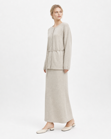 Oatmeal Wool Knit Drawstring Cardigan