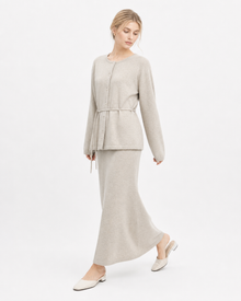 Oatmeal Wool Knit Drawstring Cardigan
