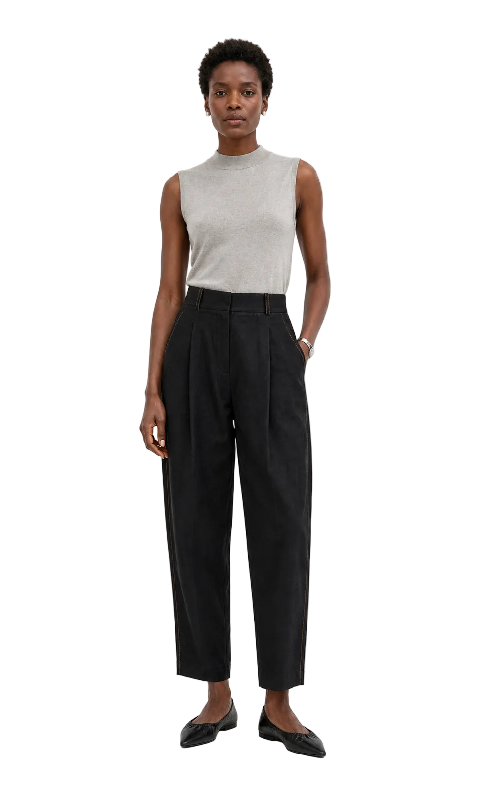 Black Linen Carrot-Fit Trousers
