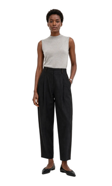 Black Linen Carrot-Fit Trousers