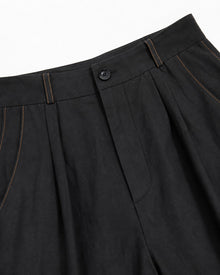 Black Linen Carrot-Fit Trousers