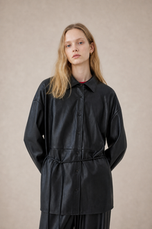 Black Faux-Leather Drawstring Shirt