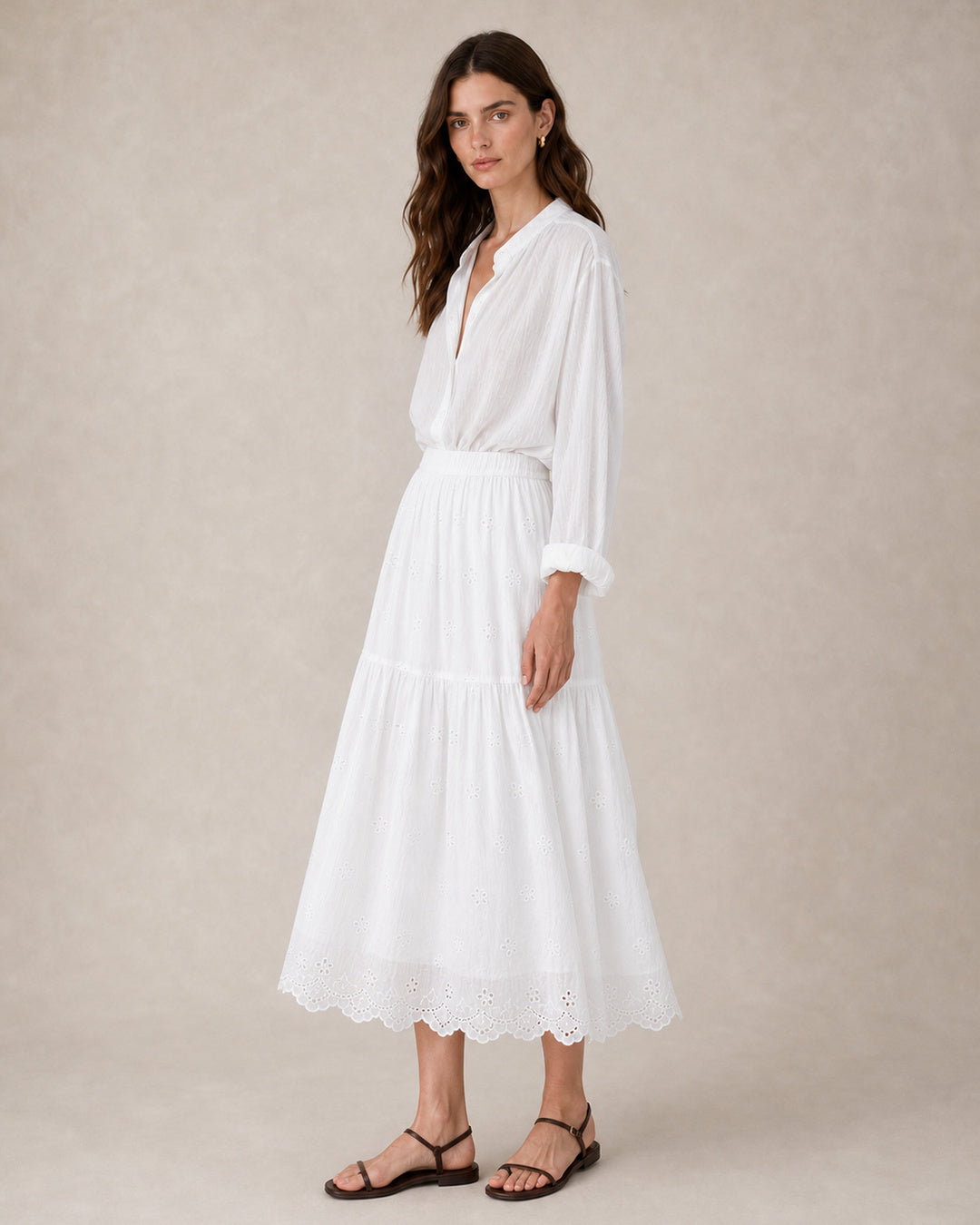 White Eyelet Lace Midi Skirt