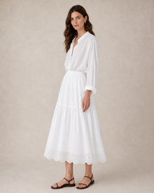 White Eyelet Lace Midi Skirt