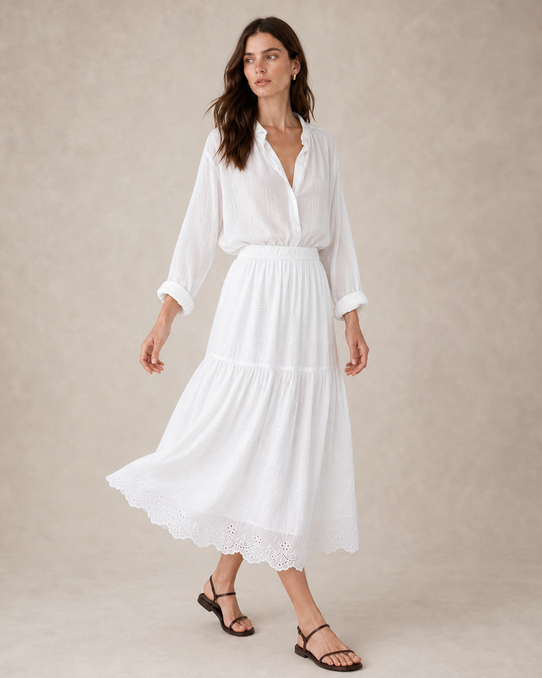 White Eyelet Lace Midi Skirt