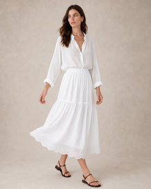 White Eyelet Lace Midi Skirt