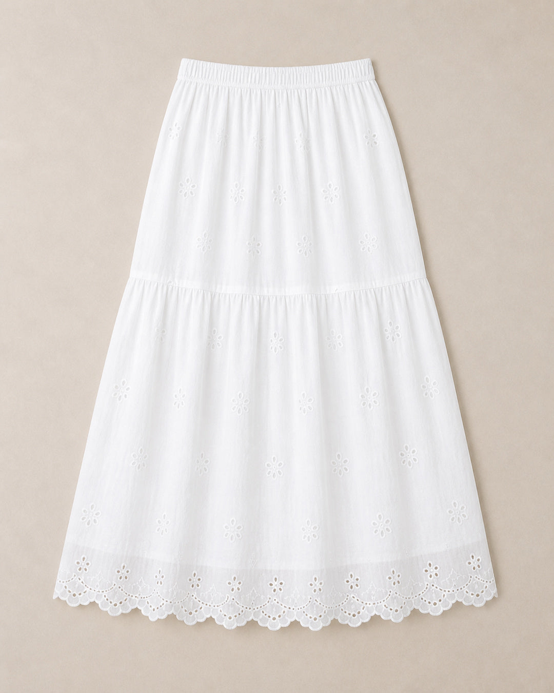 White Eyelet Lace Midi Skirt
