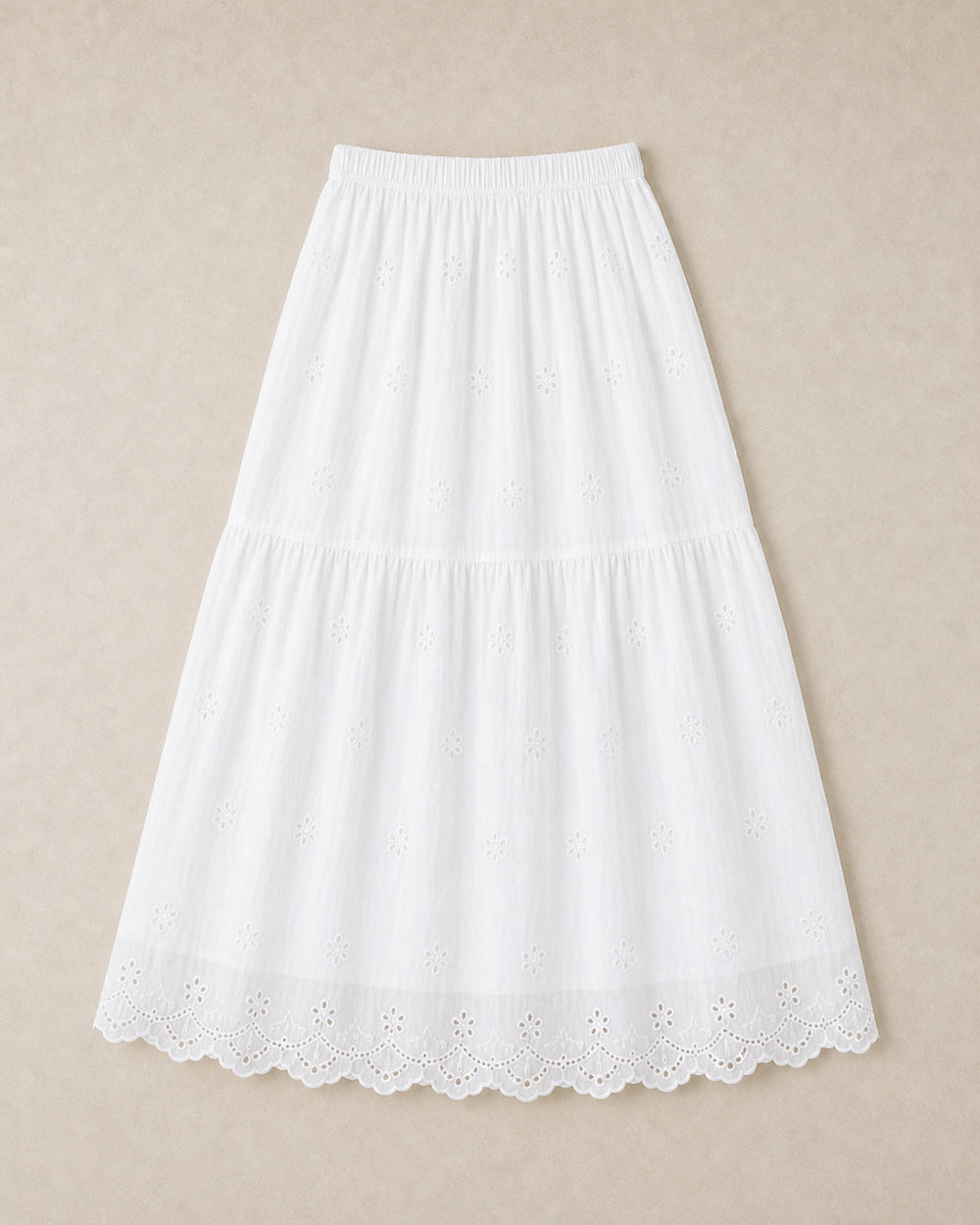 White Eyelet Lace Midi Skirt