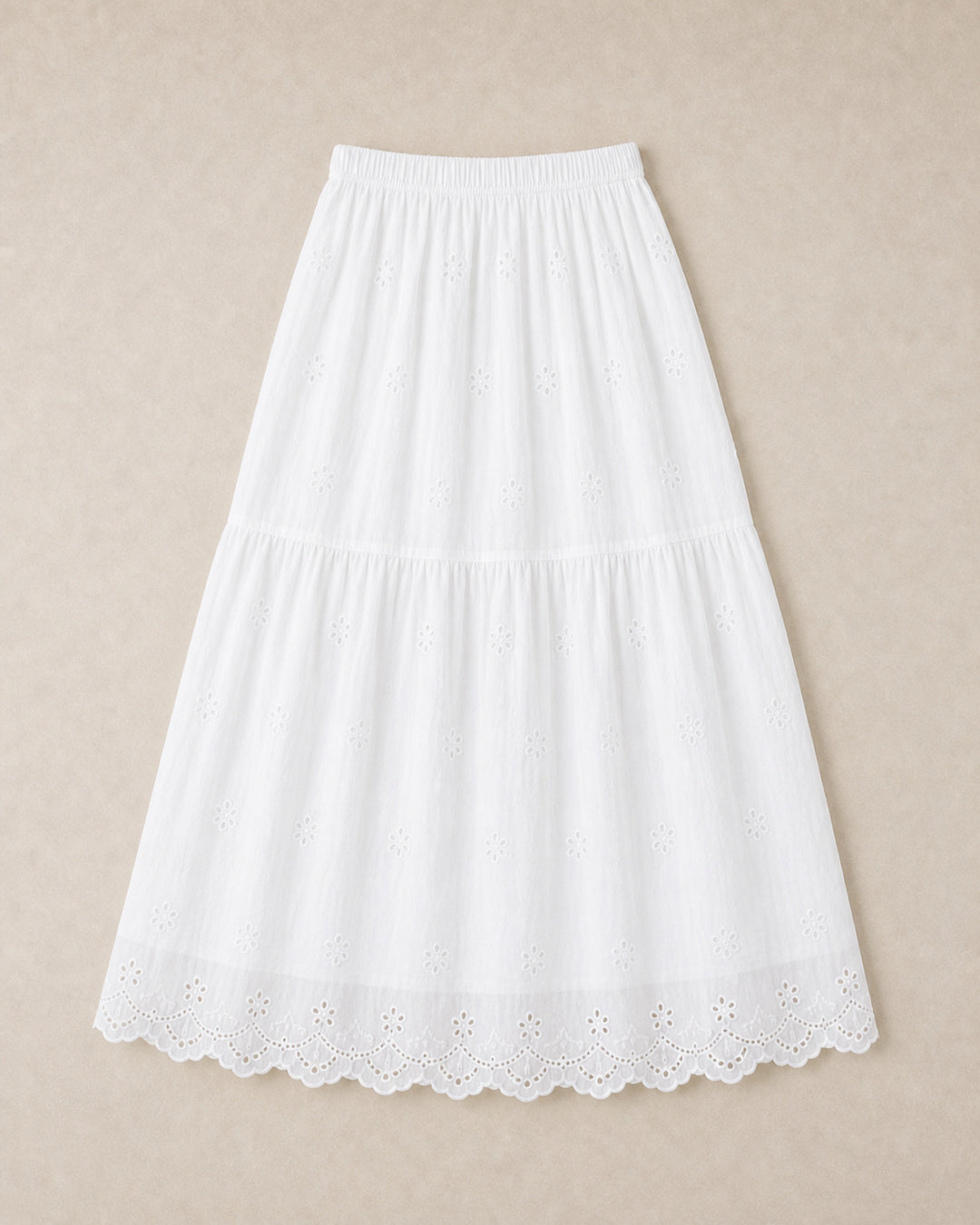 White Eyelet Lace Midi Skirt