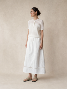 Embroidered Eyelet A-Line Midi Skirt