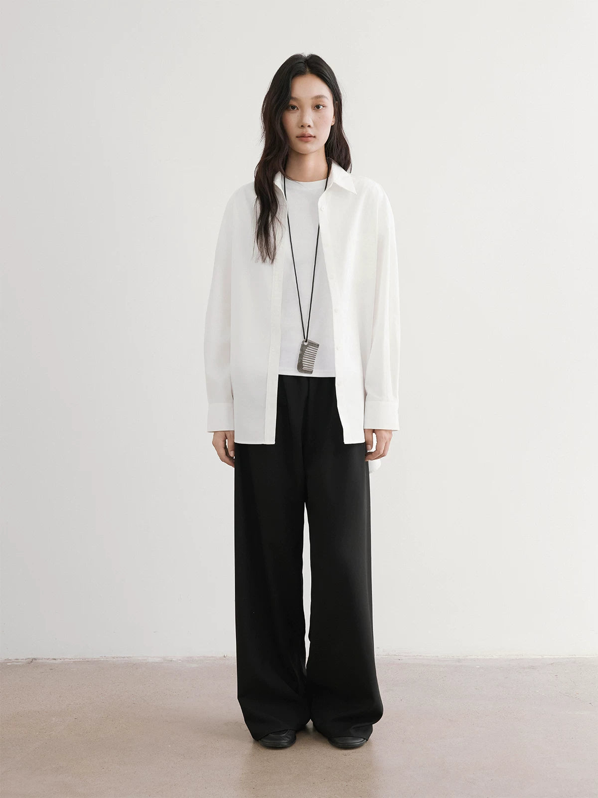 Wool-Look Wide-Leg Airy Trousers