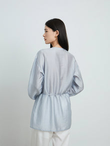 Light Blue Round-Neck Drawstring Shirt
