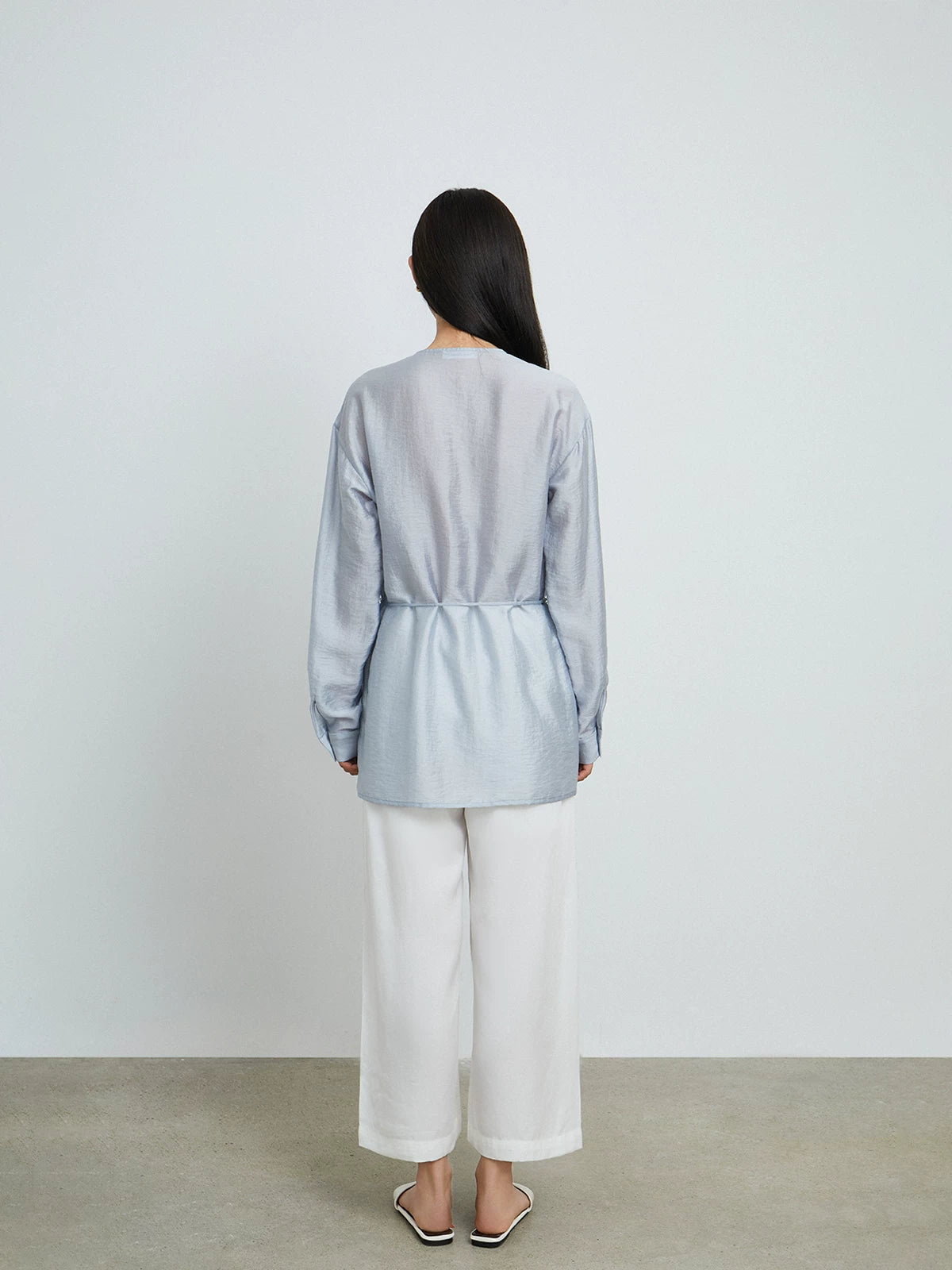 Light Blue Round-Neck Drawstring Shirt