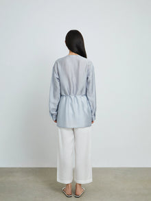 Light Blue Round-Neck Drawstring Shirt