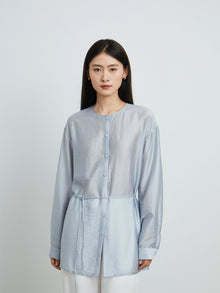 Light Blue Round-Neck Drawstring Shirt