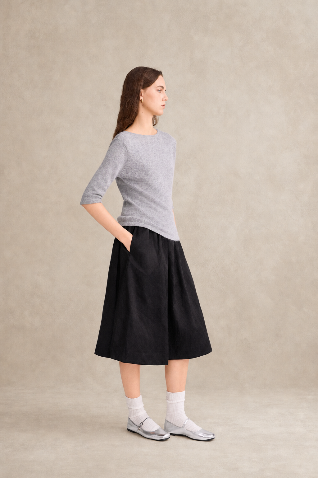 Accordion-Pleated Midi Skirt